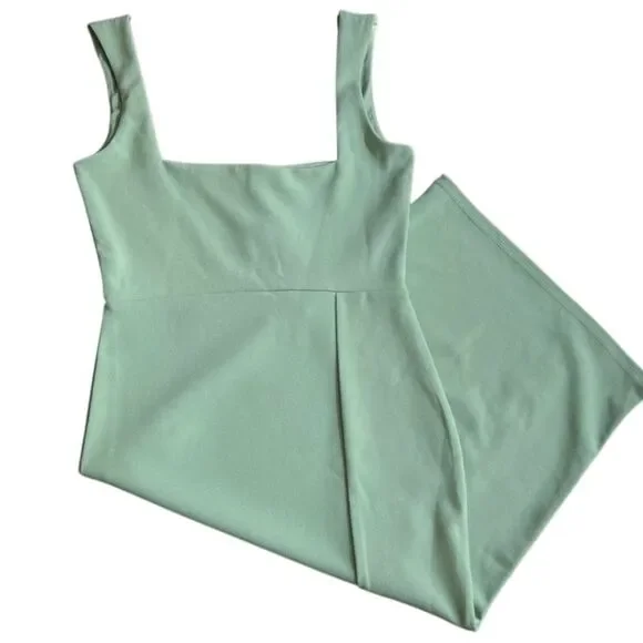 Nasty Gal Square Neck Split Hem Midi Sage Dress Size 4 - Picture 4 of 16